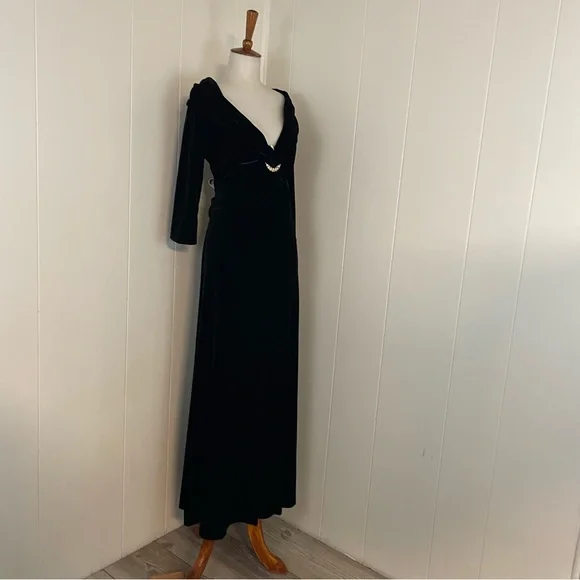 Vintage 90s Velvet Dress‎ Women’s 12 3/4 Sleeve V-Neck - Picture 6 of 12